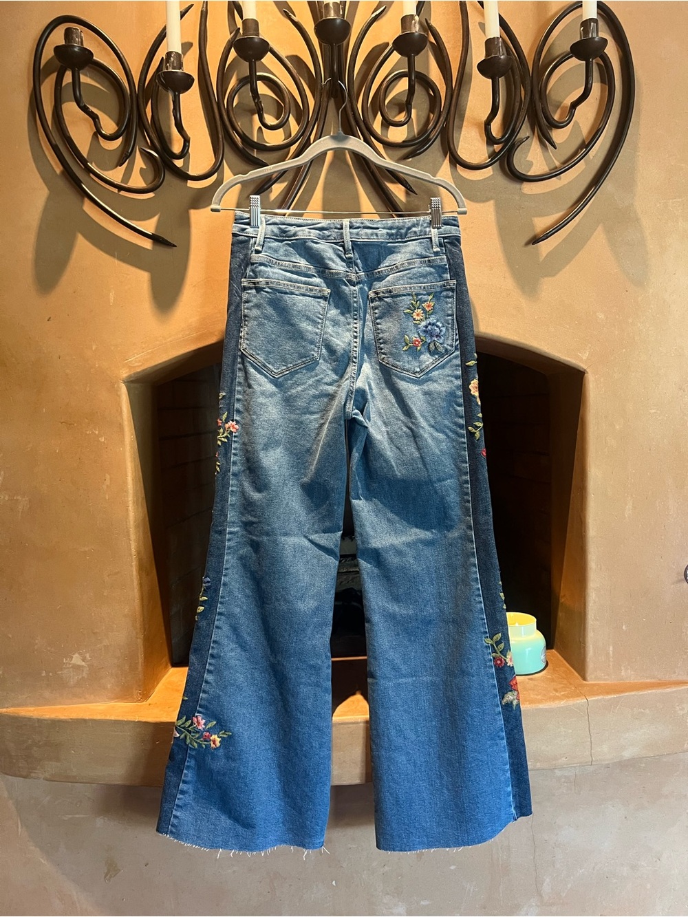 DRIFTWOOD Blue Denim Flare Jeans with Multicolor Floral Embroidery - Picture 5 of 6